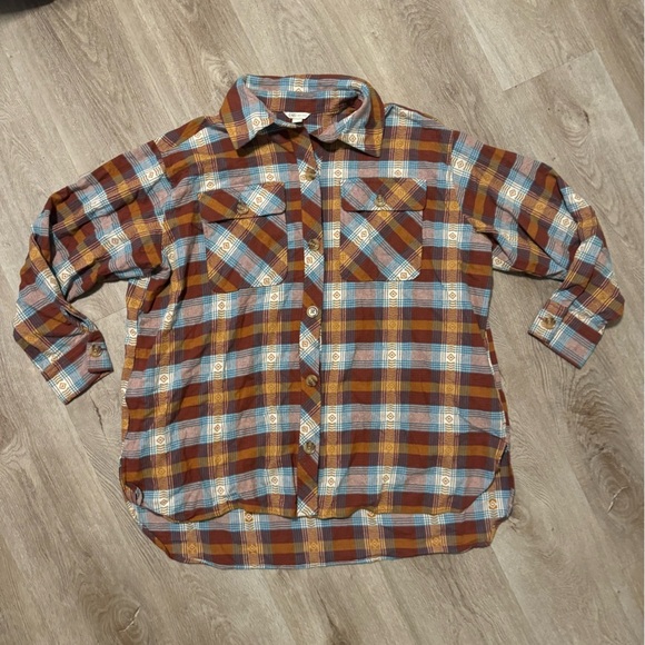 Cato Tops - Flannel Button Down Western Shaket Women’s Plus Orange Dark 14w 16w XL XXL Comfy